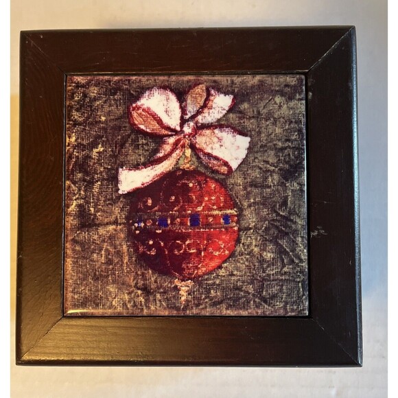 Cypress Home Christmas Deluxe Absorbant Ceramic 4-Coaster Wooden Box Set Cork - Picture 1 of 15